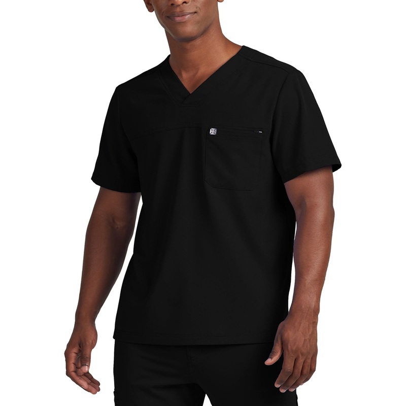 Men's 2-Pocket Fluid Resistant V-Neck Top - WT131 - Black