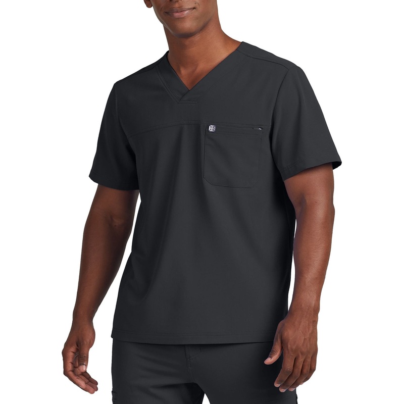 Men's 2-Pocket Fluid Resistant V-Neck Top - WT131 - Pewter