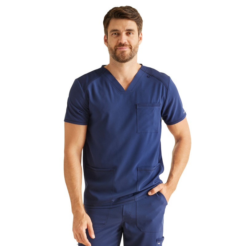 Men's 3-Pocket V-Neck Top - IP603A - Navy