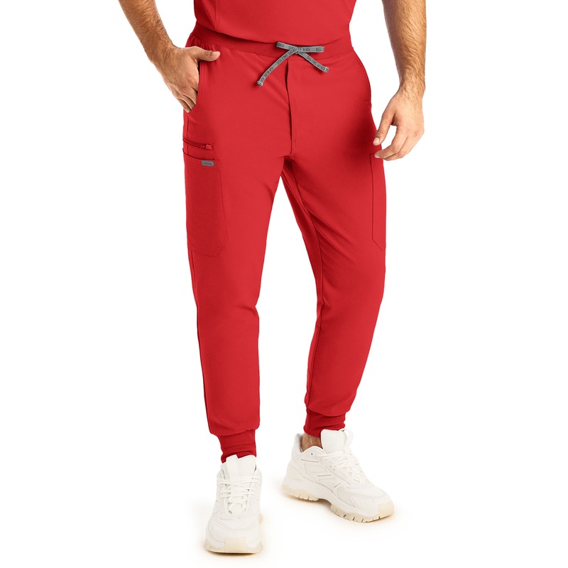 Men's 7-Pocket Mid-Rise Triple-Elastic Waist Jogger Pant - LB409 - Red