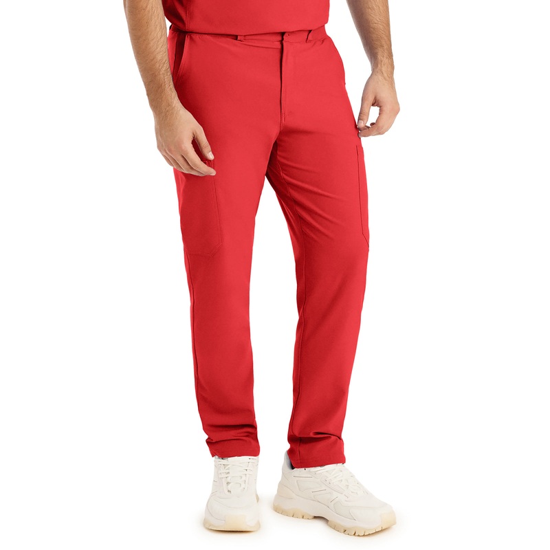 Men's 8-Pocket Mid-Rise Rib-Knit Elastic Waist Cargo Pant - LB410 - Red
