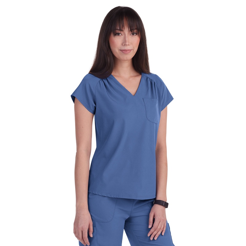 Women's 1-Pocket Heart-Shaped Neckline Eco-Friendly Kailani Top - 1118 - Slate Blue