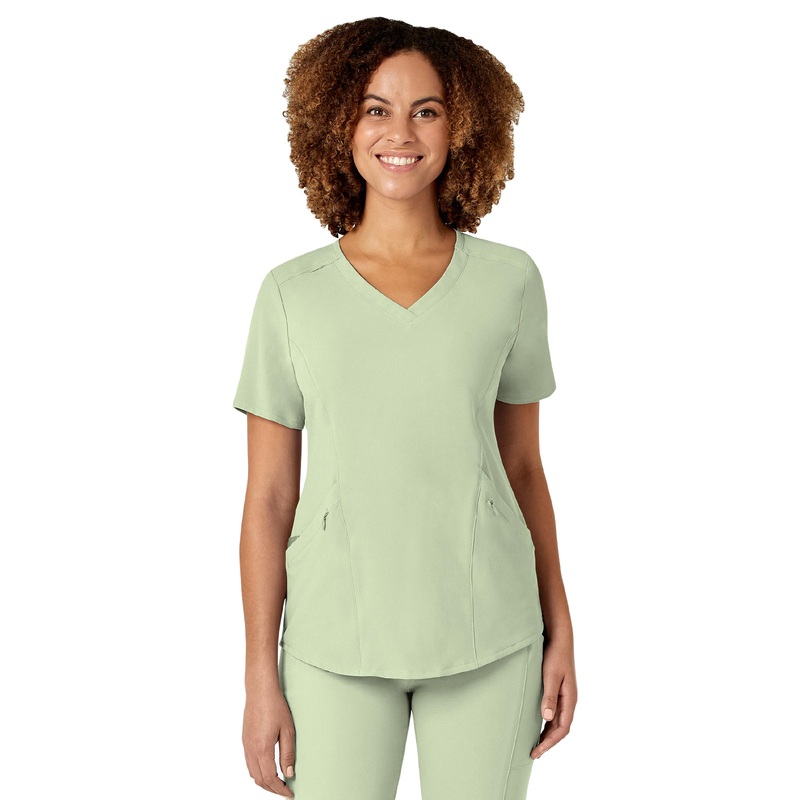 Women's Four-Pocket V-Neck Top - 6134 - Fresh Mint