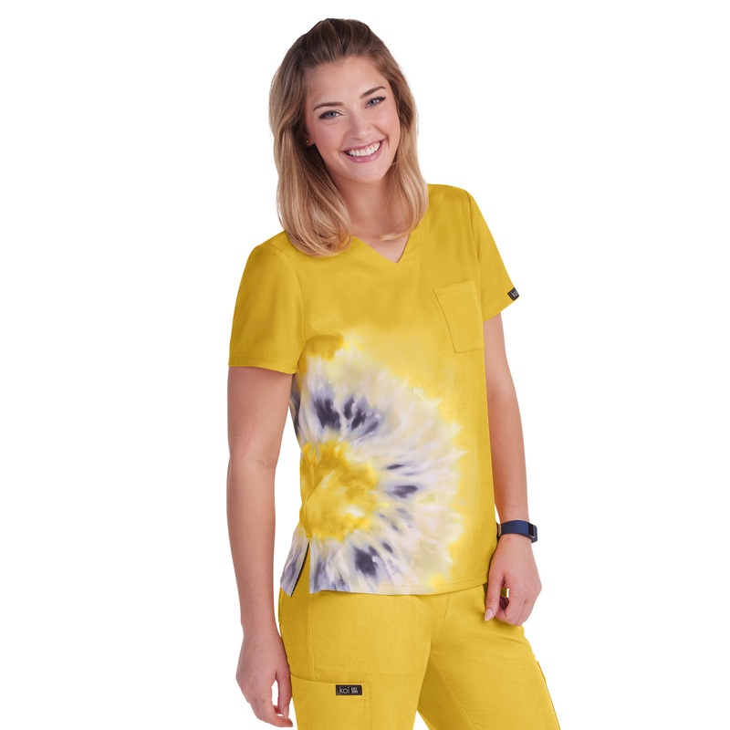 Women's Tie Dye V-Neck Stretch Lani Top - 1114PLM - Heather Mango Splash