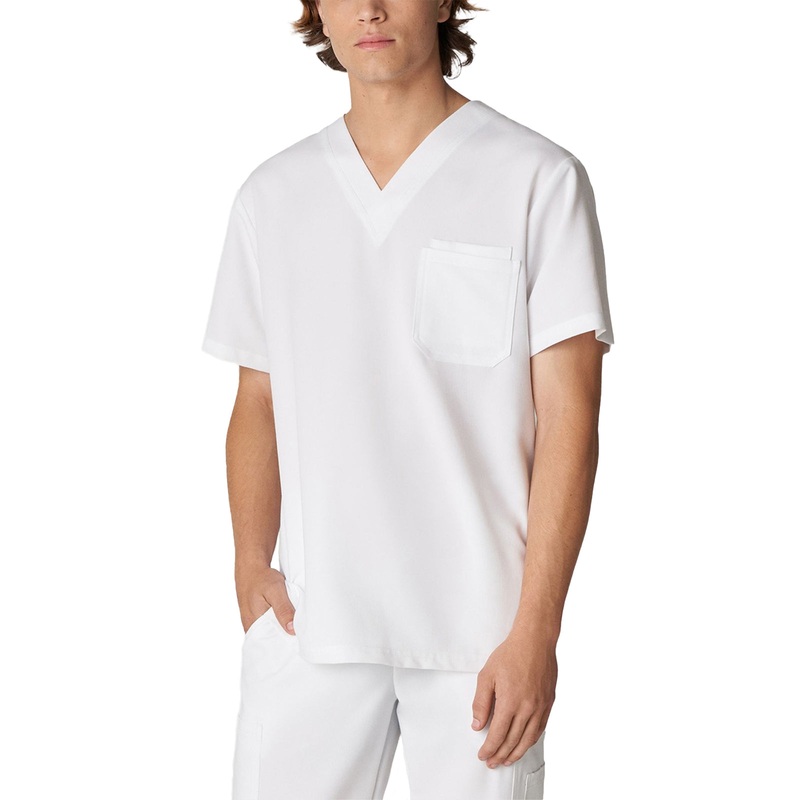 Men's 2-Pocket Tuckable V-Neck Top - 2206 - White