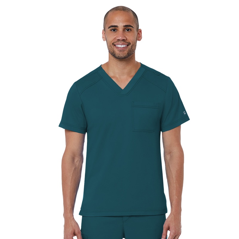 Men's One-Pocket V-Neck Top - 5501 - Caribbean Blue