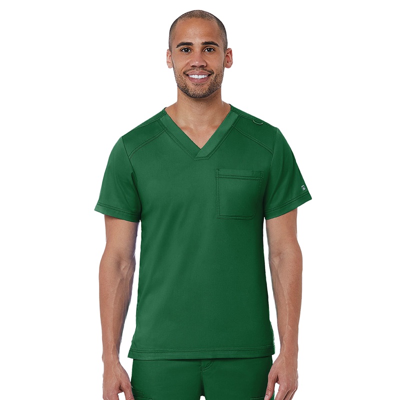 Men's One-Pocket V-Neck Top - 5501 - Hunter Green