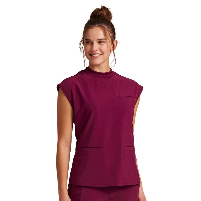 Women's Mock Neck Top - CK742A - Wine