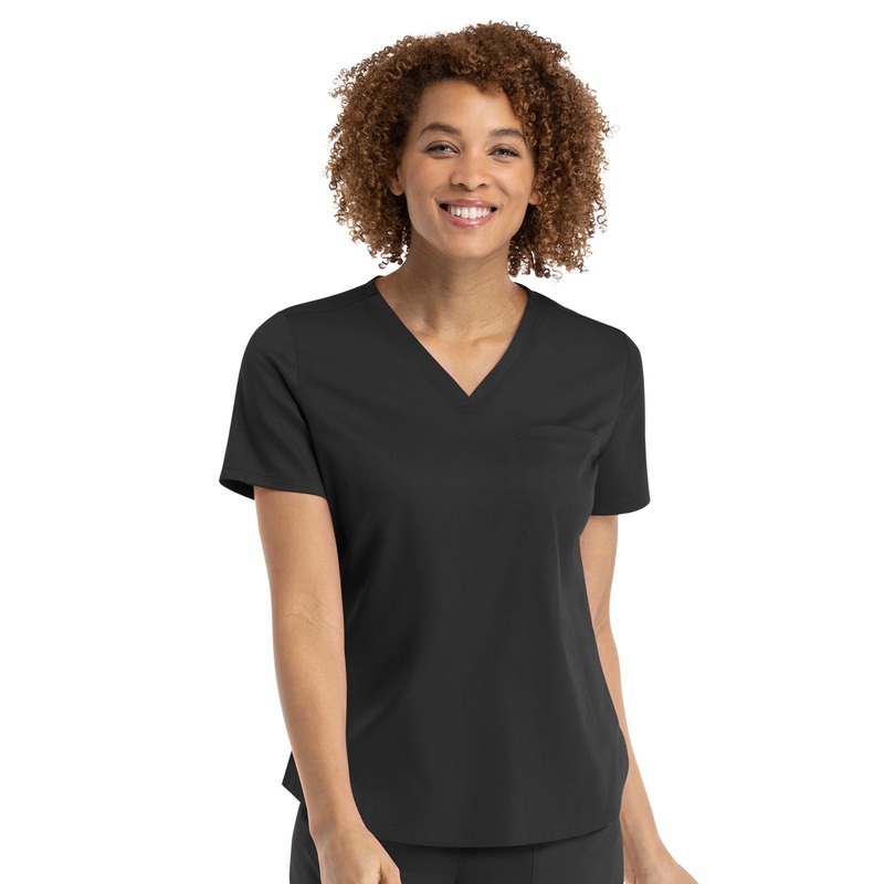 Women's One-Pocket V-Neck Tuck-In Top - 3503 - Black