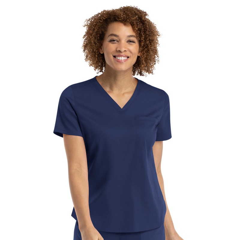 Women's One-Pocket V-Neck Tuck-In Top - 3503 - Navy