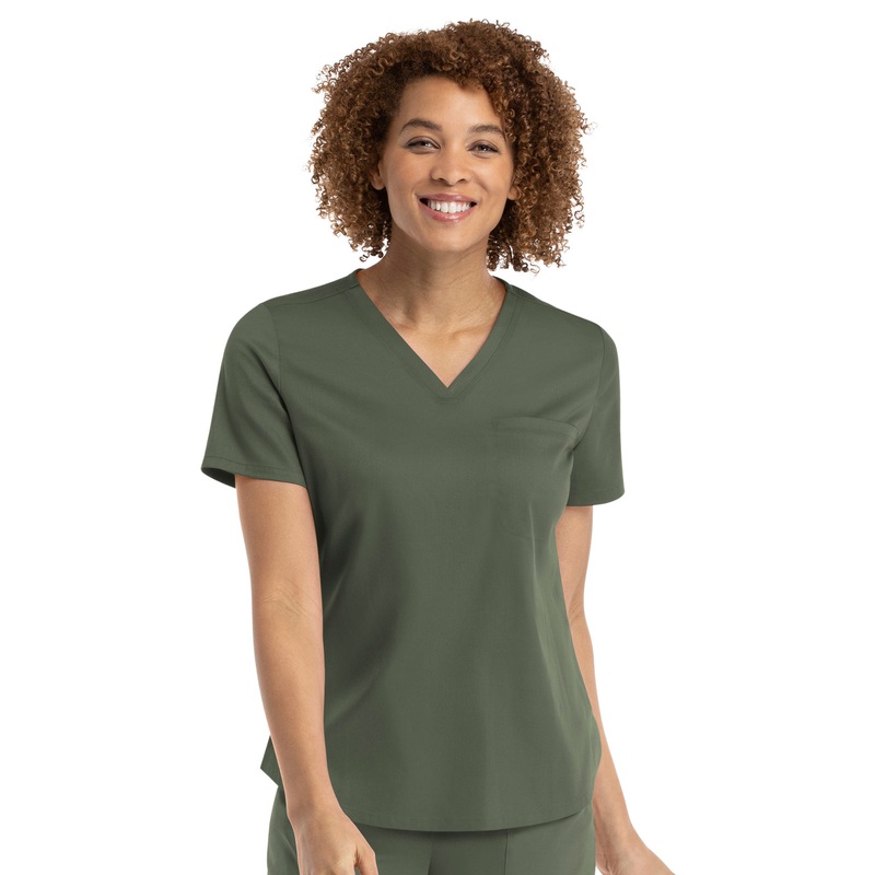 Women's One-Pocket V-Neck Tuck-In Top - 3503 - Olive