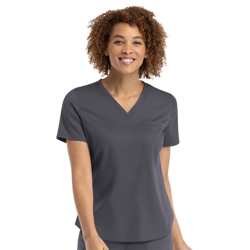 Women's One-Pocket V-Neck Tuck-In Top - 3503 - Pewter