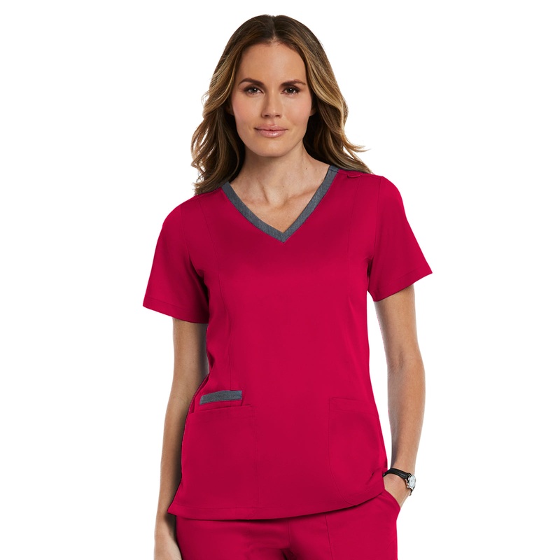 Women's Three-Pocket Heather Neck Band Top - 3502 - Cherries Jubilee