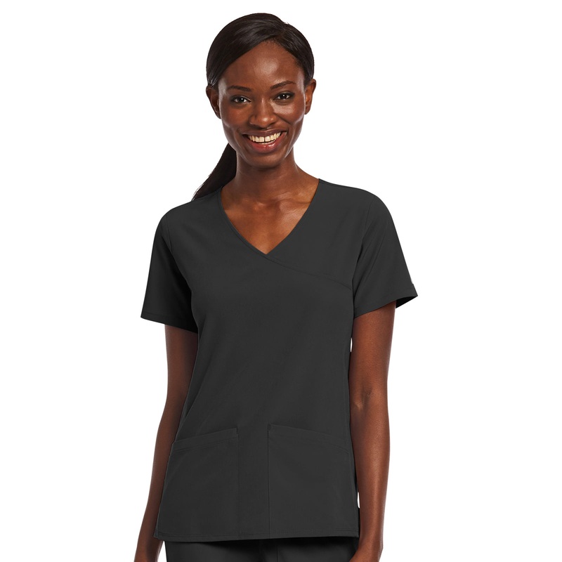 Women's Three-Pocket Mock Wrap Top - 4521 - Black