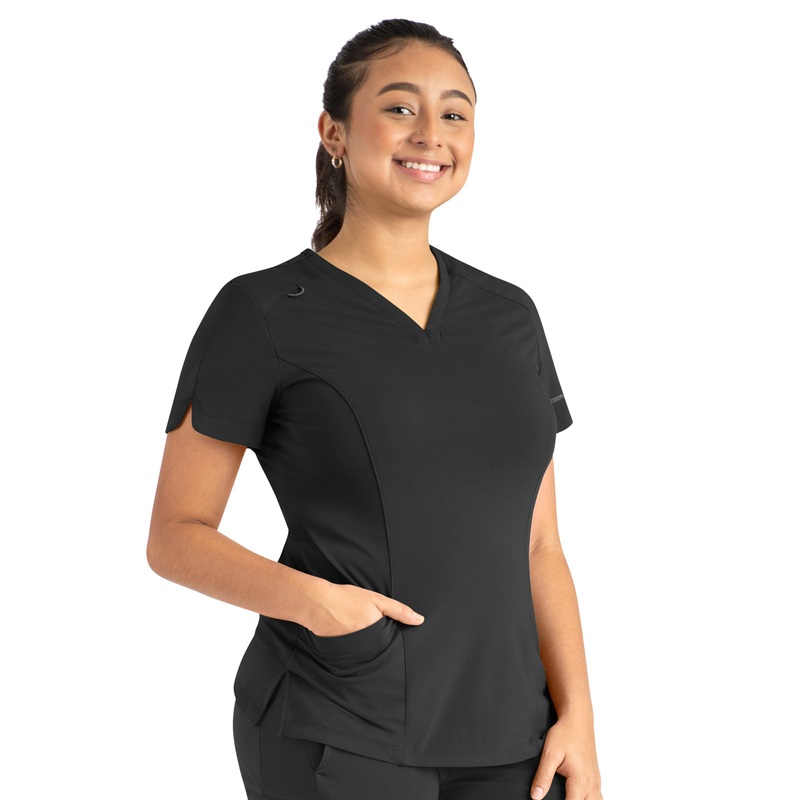 Women's Two-Pocket Tulip-Neck Top - 20302 - Black