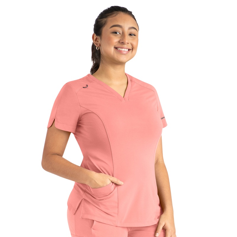 Women's Two-Pocket Tulip-Neck Top - 20302 - Desert Coral