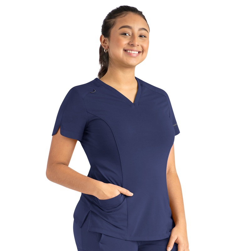 Women's Two-Pocket Tulip-Neck Top - 20302 - Navy
