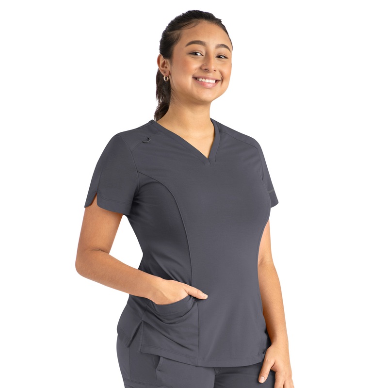 Women's Two-Pocket Tulip-Neck Top - 20302 - Pewter