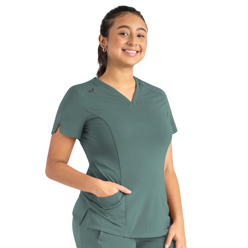 Women's Two-Pocket Tulip-Neck Top - 20302 - Sage