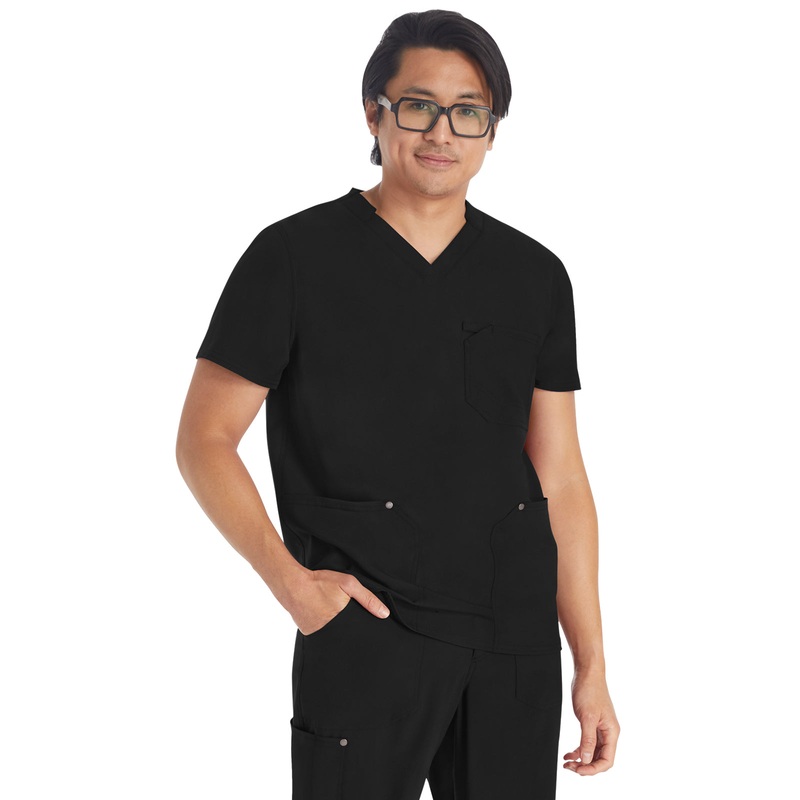 Men's 3-Pocket V-Neck Top - DK677 - Black