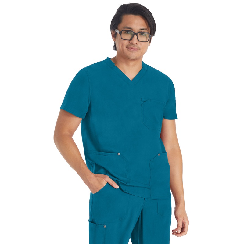 Men's 3-Pocket V-Neck Top - DK677 - Caribbean Blue