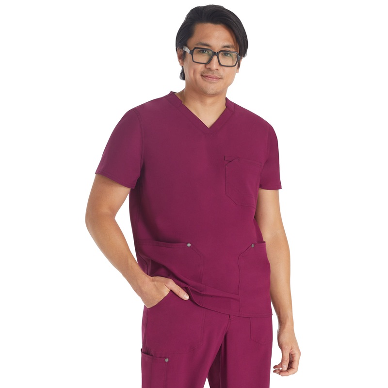 Men's 3-Pocket V-Neck Top - DK677 - Wine
