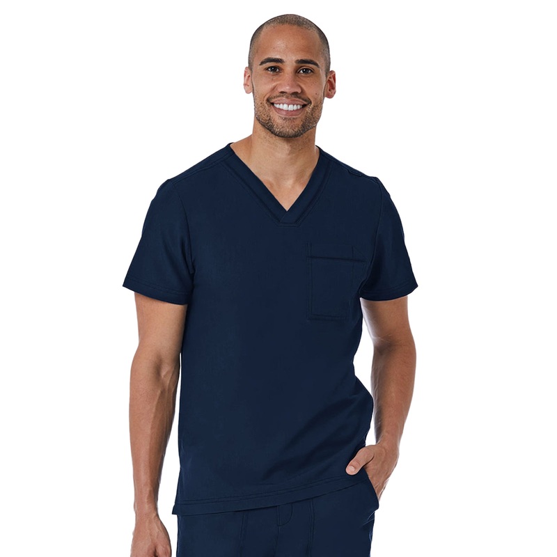 Men's One-Pocket Tuckable Contrast Piping V-Neck  Top - 5901 - Navy