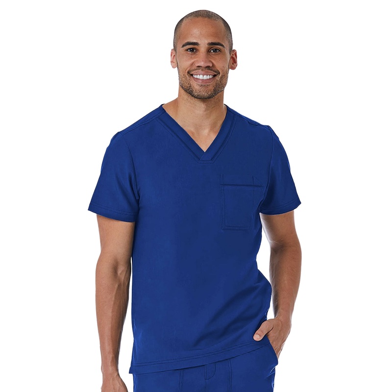 Men's One-Pocket Tuckable Contrast Piping V-Neck  Top - 5901 - Royal Blue