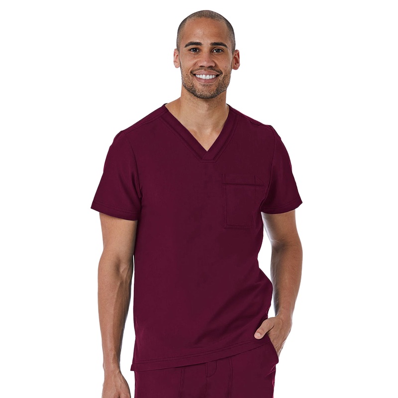 Men's One-Pocket Tuckable Contrast Piping V-Neck  Top - 5901 - Wine