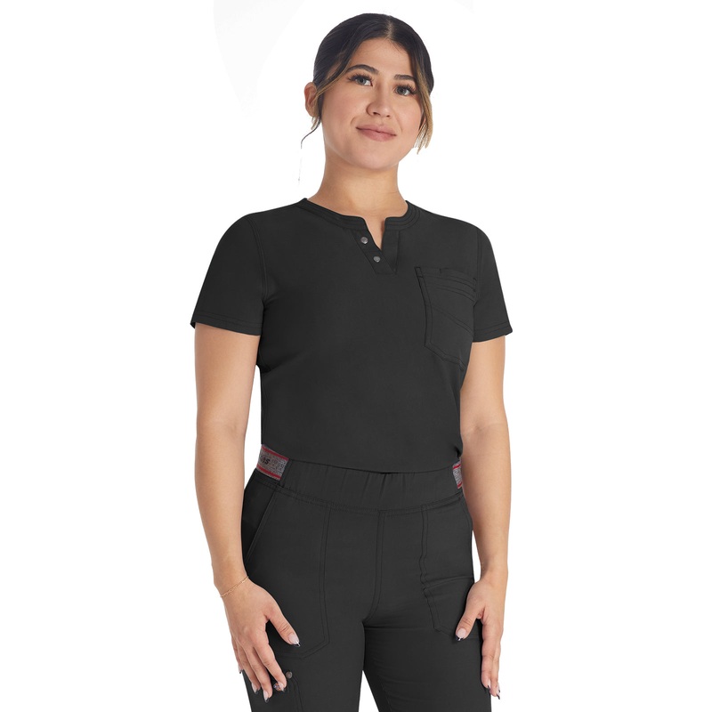 Women's 1-Pocket Henley Top - DK681 - Black