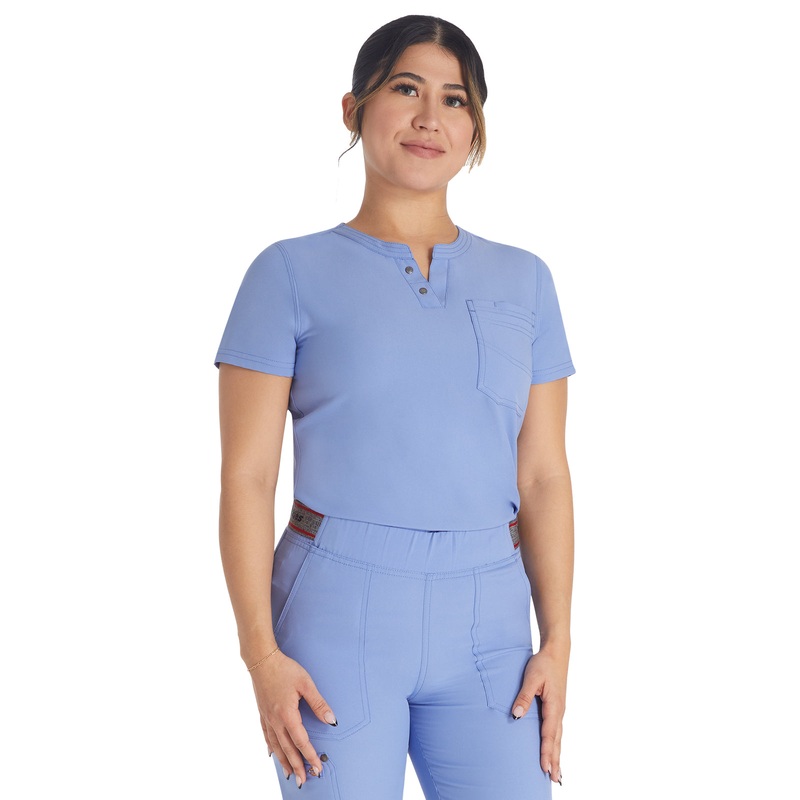 Women's 1-Pocket Henley Top - DK681 - Ciel