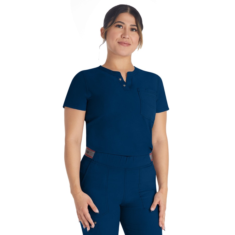 Women's 1-Pocket Henley Top - DK681 - Navy