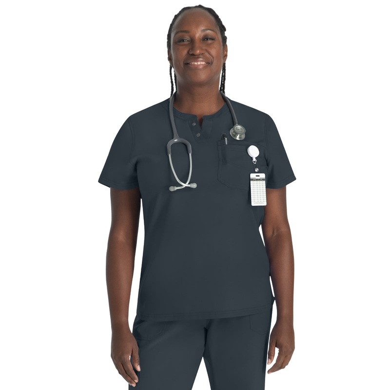 Women's 1-Pocket Henley Top - DK681 - Pewter