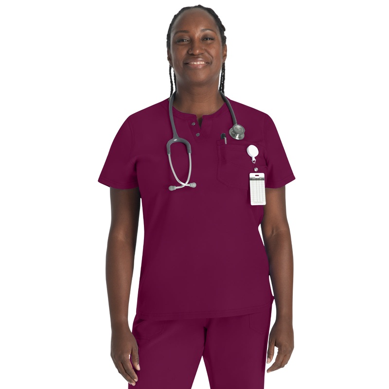 Women's 1-Pocket Henley Top - DK681 - Wine