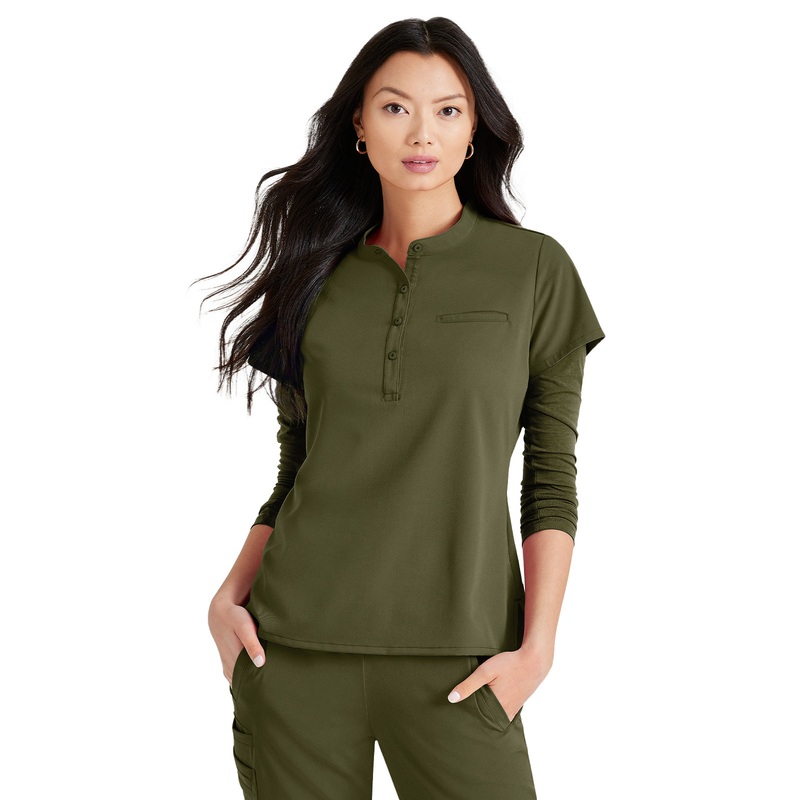 Women's Henley Style Top - BUT163 - Olive