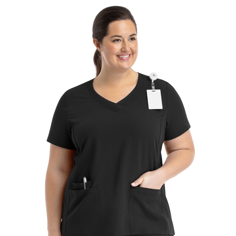 Women's Layered Three-Pocket V-Neck Top - 3901 - Black