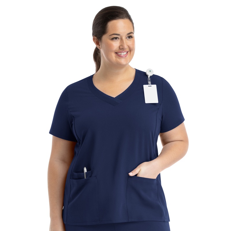 Women's Layered Three-Pocket V-Neck Top - 3901 - Navy