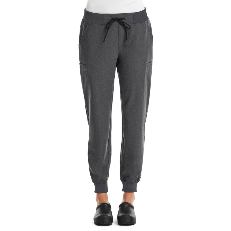 Women's Six-Pocket Mid Rise Convertible Drawcord Jogger Pant - 6903 - Heather Grey