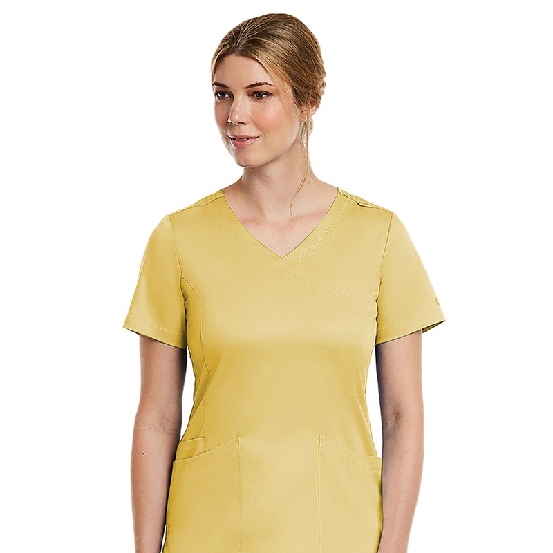 Women's Three-Pocket Curved Mock Wrap Top - 3701 - Sunshine Yellow