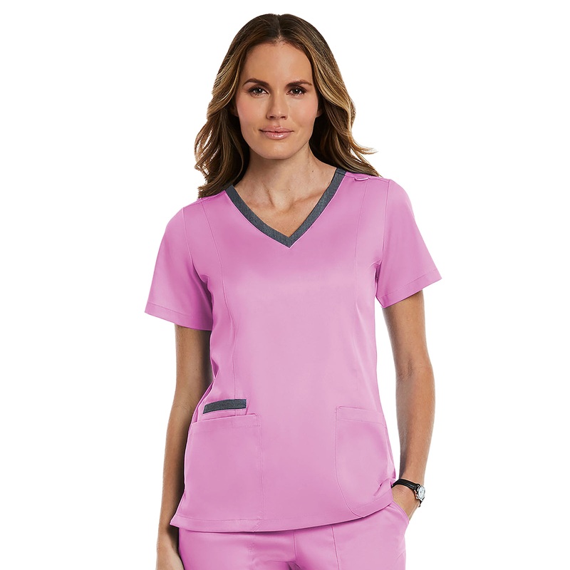 Women's Three-Pocket Heather Neck Band Top - 3502 - Orchid Bouquet