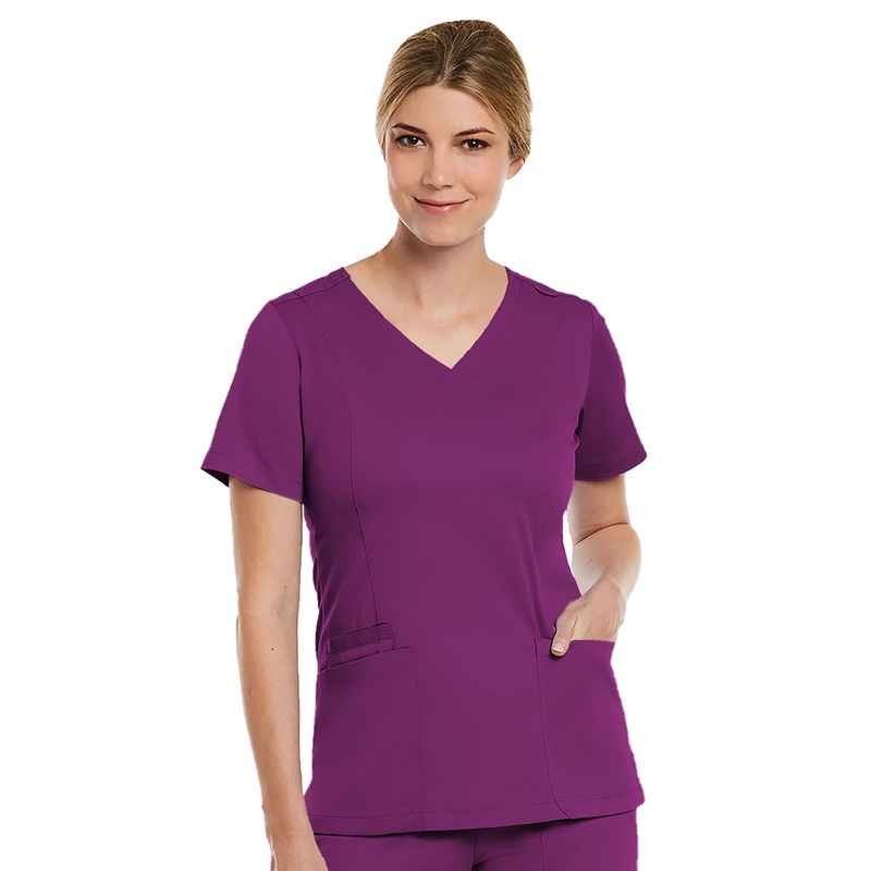 Women's Three-Pocket V-Neck Top - 3501 - Hollyhock
