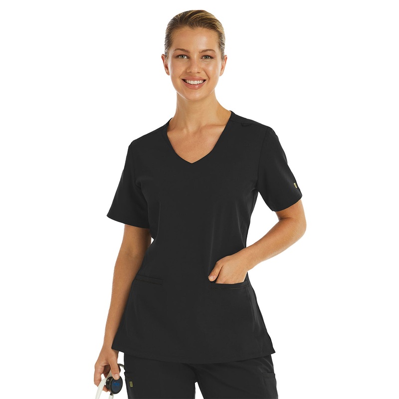 Women's Two-Pocket Knit V-neck Top - 3902 - Black