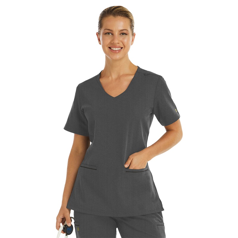Women's Two-Pocket Knit V-neck Top - 3902 - Heather Grey