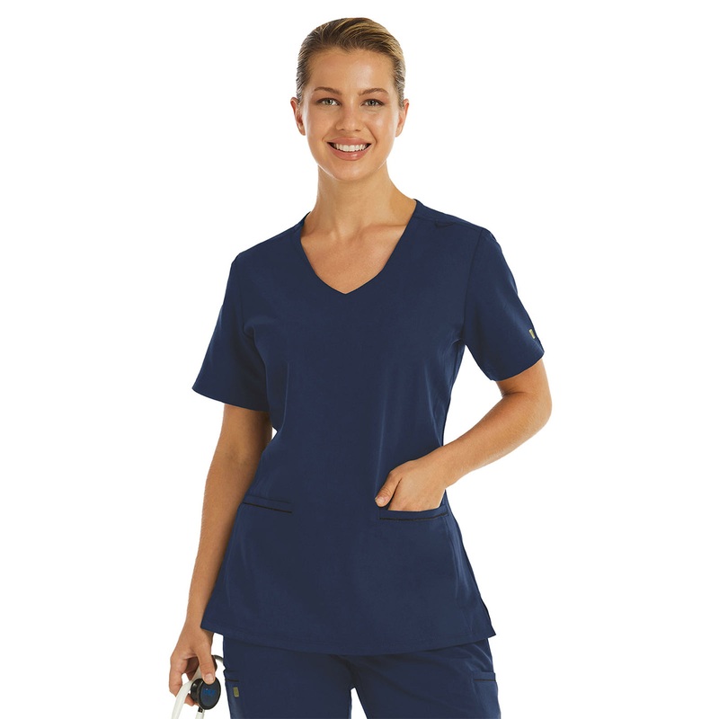 Women's Two-Pocket Knit V-neck Top - 3902 - Navy