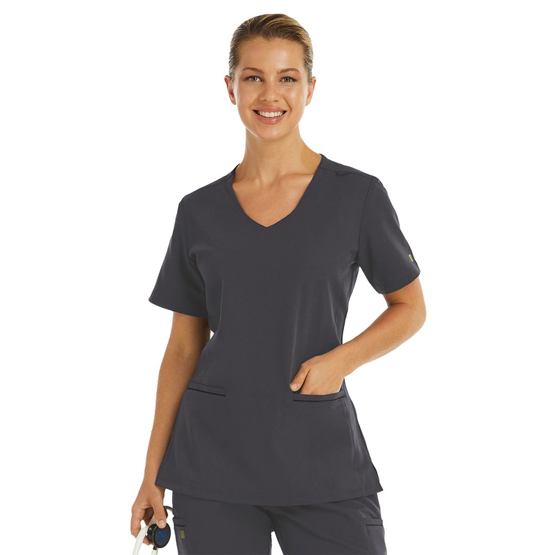 Women's Two-Pocket Knit V-neck Top - 3902 - Pewter