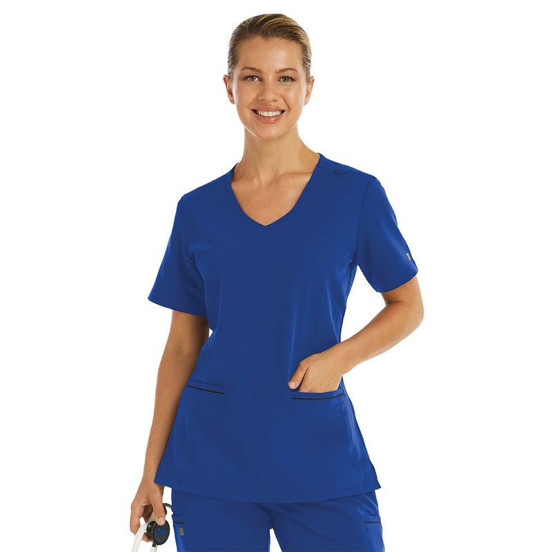 Women's Two-Pocket Knit V-neck Top - 3902 - Royal Blue