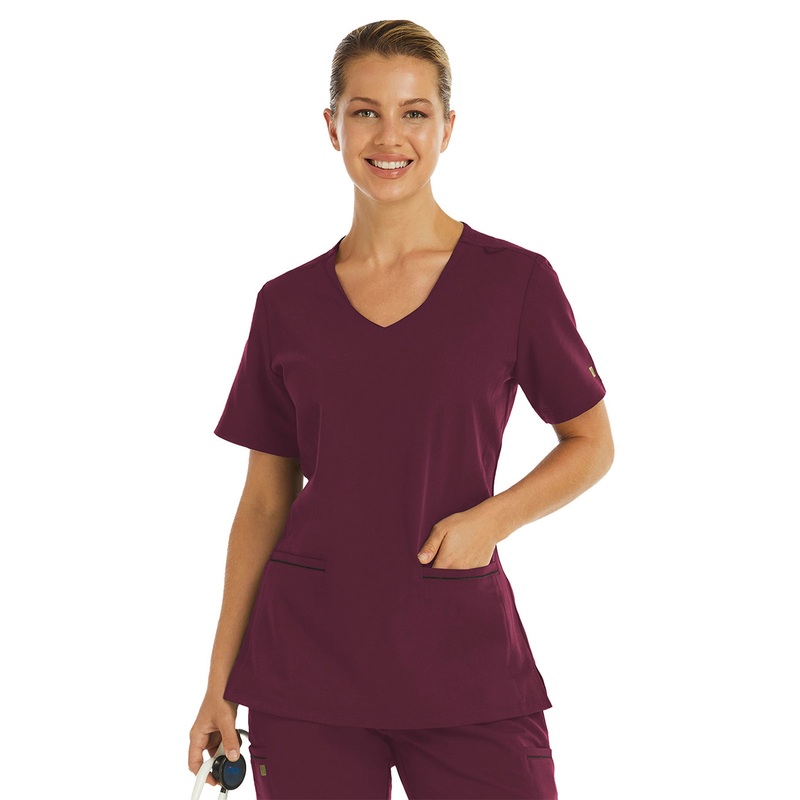 Women's Two-Pocket Knit V-neck Top - 3902 - Wine