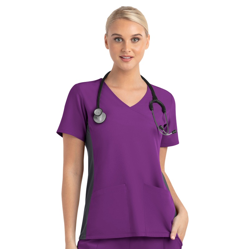 Women's Two-Pocket Mock Wrap Top - 4520 - Hollyhock