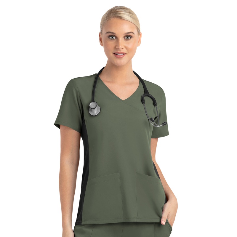 Women's Two-Pocket Mock Wrap Top - 4520 - Olive