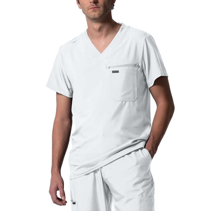 Men's 2-Pocket Tuckable V-Neck Top - LT111 - White